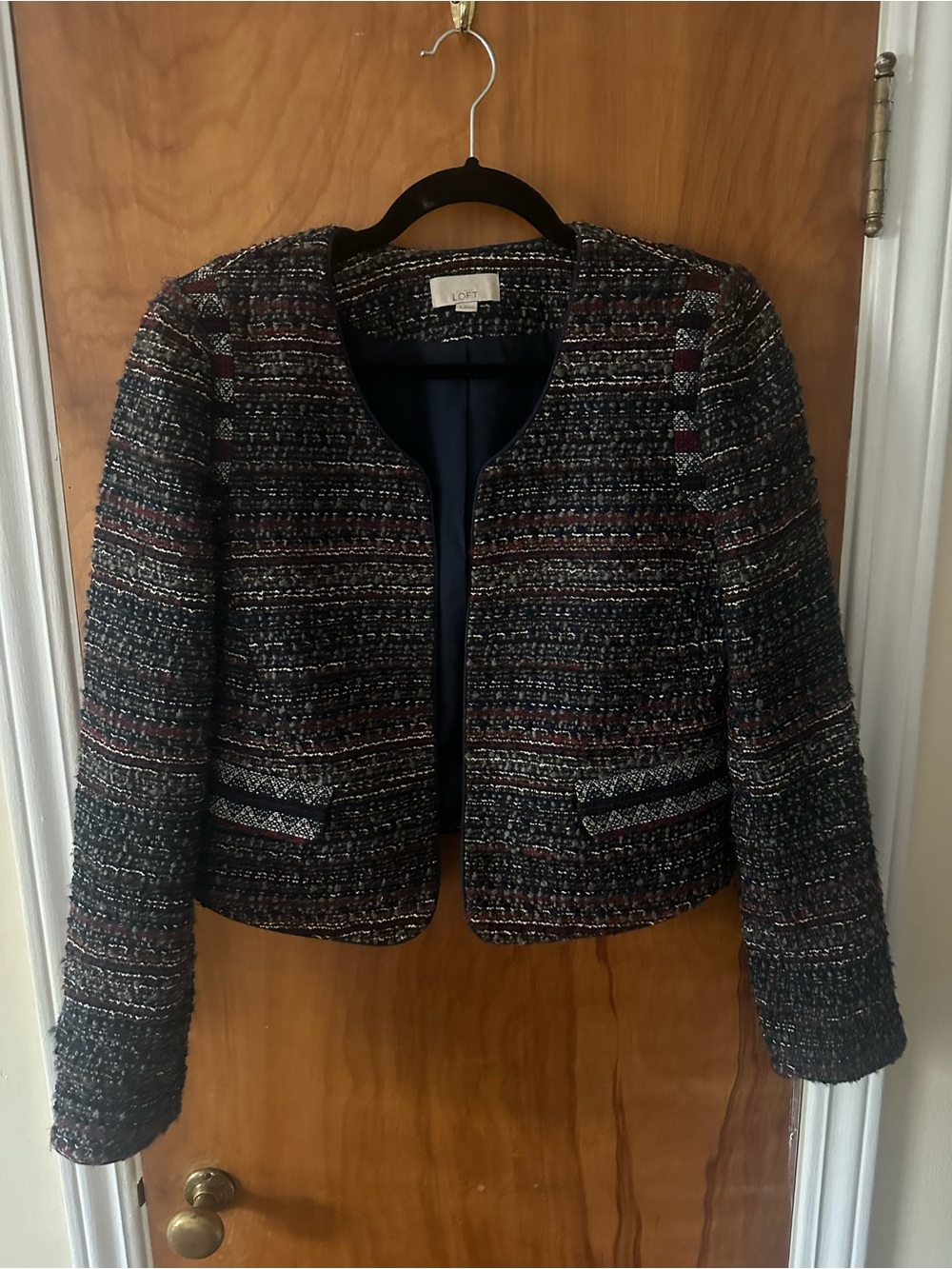 LOFT Multicolor Tweed Collarless Blazer Jacket